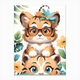 Baby Tiger Flower Crown Bowties Woodland Animal Nursery Decor (4) Canvas Print