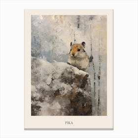 Vintage Winter Animal Painting Poster Pika 2 Canvas Print