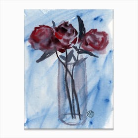 Roses On Blue Canvas Print