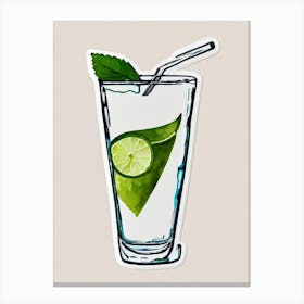 Mojito Minimal Line Drawing With Watercolour Cocktail Poster Canvas Print