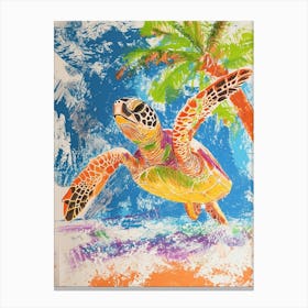 Sea Turtle Palm Tree Scribble 1 Canvas Print