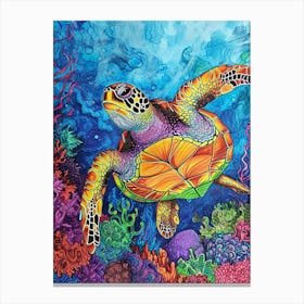 Rainbow Doodle Sea Turtle 1 Canvas Print