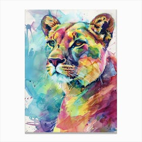 Mountain Lion Colourful Watercolour 2 Canvas Print