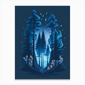 A Fantasy Forest At Night In Blue Theme 20 Canvas Print