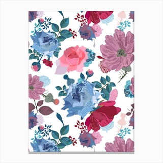 Blue And Pink Roses Canvas Print