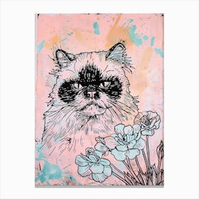 Cute Himalayan Cat With Flowers Illustration 3 Canvas Print