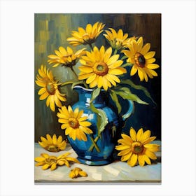 Sunflowers In A Blue Vase Canvas Print