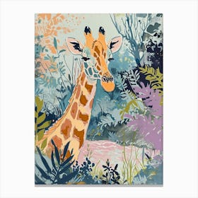 Cute Illustration Of A Giraffe In The Plants 5 Canvas Print