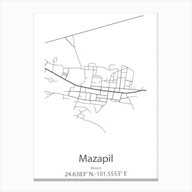 Mazapil,Mexico Minimalist Map Canvas Print