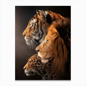 Three Tigers And Leopards Canvas Print