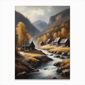 In The Wake Of The Mountain A Classic Painting Of A Village Scene (39) Canvas Print