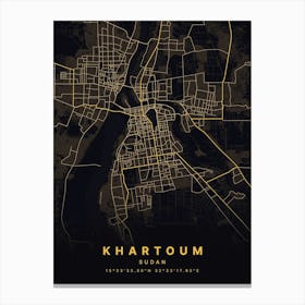 Khartoum Sudan Black And Gold Map Canvas Print