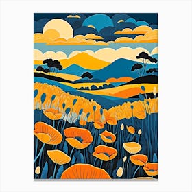 Cartoon Poppy Field Landscape Illustration (19) Canvas Print