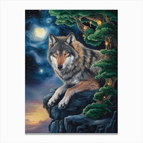 Wolf At Night Canvas Print