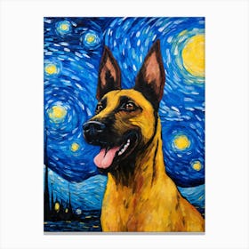 Belgian Malinois Starry Night Dog Portrait Canvas Print