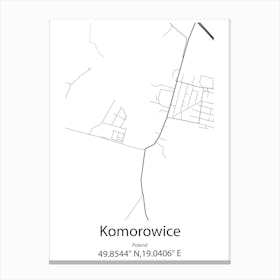 Komorowice,Poland Minimalist Map Canvas Print