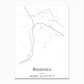 Brezovica,Slovenia Minimalist Map Stampe su tela