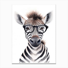 Smart Baby Zebra Wearing Glasses Watercolour Illustration 1 Canvas Print