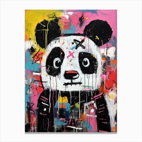 Urban Bamboo Charisma: Panda Art, Basquiat-Styled Canvas Print