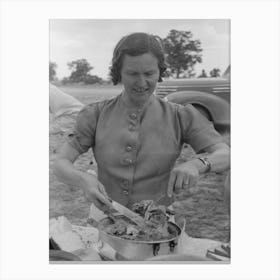 Mrs, Leatherman, Homesteader From West Texas Taking Up Chicken And Dressing At Dinner During The All Day Canvas Print