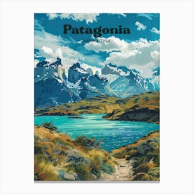 Patagonia Argentina Andes Mountains Travel Illustration Canvas Print