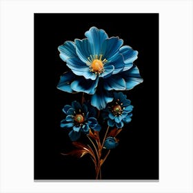 Blue Flowers On Black Background Canvas Print