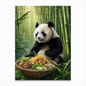 Panda Bear Eating Noodles Canvas Print