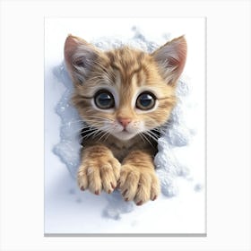 Cute Kitten Cat Peeking From Snow 8 Canvas Print