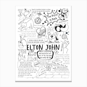 Elton John Doodle Lyrics Canvas Print