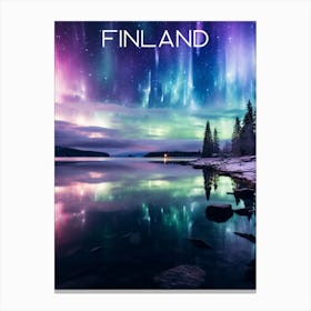 Colourful Finland Northern Lights travel poster Art Print Canvas Print