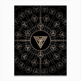 Geometric Glyph Radial Array in Glitter Gold on Black n.0341 Canvas Print