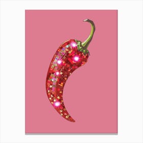 Disco Ball Red Hot Chilli Pepper Pink Mosaic Painting Kitchen Canvas Print