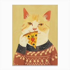 Cat In A Sweater Pizza Lover Folk Illustration 4 Canvas Print