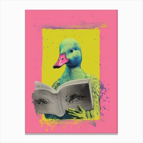 Vibrant Geometric Risograph Style Of A Duck With A Book 1 Canvas Print