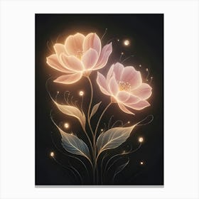 Lotus Flowers On Black Background Canvas Print