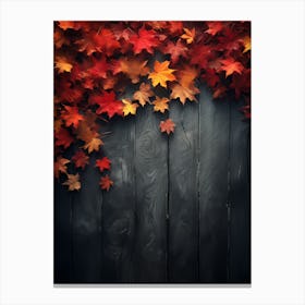 Autumn Leaves On Wooden Background 1 Canvas Print