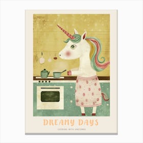 Pastel Unicorn Cooking In The Kitchen 1 Poster Canvas Print