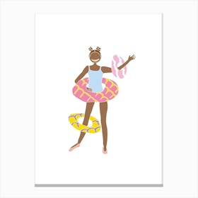 Party Ring Hula Hoop Girl, Fun Circus Animal, Cake, Biscuit, Sweet Treat Print, Portrait Canvas Print