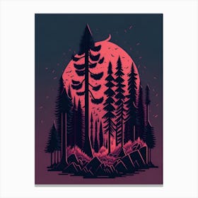A Fantasy Forest At Night In Red Theme 64 Canvas Print