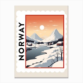 Retro Winter Stamp Poster Lofoten Islands Norway 2 Canvas Print