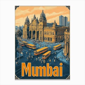 Aihrgdesign A Retro Travel Poster For Mumbai 4 Canvas Print