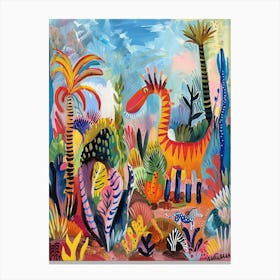 Dinosaur In The Wild With A Zebra 1 Canvas Print