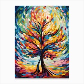 Vibrant Tree at Sunset III, Abstract Colorful Painting in Van Gogh Style Canvas Print