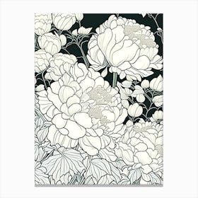 Japanese Peonies In A Garden Drawing Canvas Print