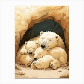 Polar Bear Family Sleeping In A Cave Storybook Illustration 3 Canvas Print