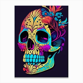 Skull With Vibrant Colors Line Drawing Canvas Print