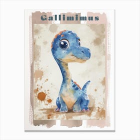 Cute Cartoon Gallimimus Dinosaur Watercolour 1 Poster Canvas Print