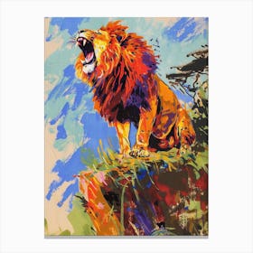 Masai Lion Roaring On A Cliff Fauvist Painting 3 Canvas Print