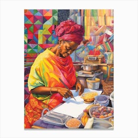 Afro Cooking Pencil Drawing Patchwork 6 Canvas Print