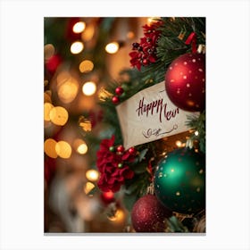 Banner Adorned With Festive Embellishments Swirling Calligraphic Happy New Year Inscription Cent (1) Canvas Print